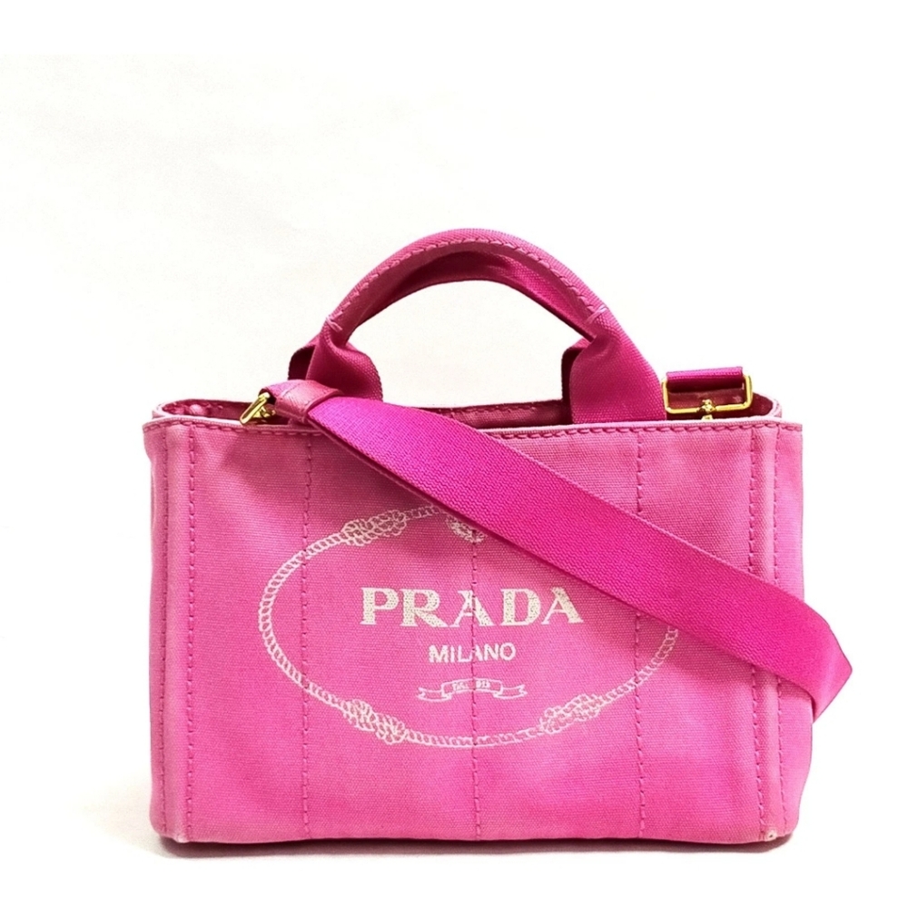Prada Canapa Pink Canvas Tote Bag with Gold Hardware